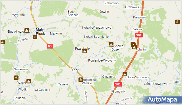 mapa Rogienice Piaseczne, Rogienice Piaseczne na mapie Targeo