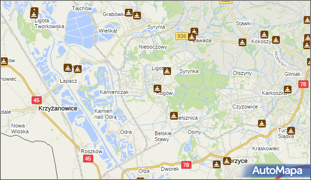 mapa Rogów gmina Gorzyce, Rogów gmina Gorzyce na mapie Targeo