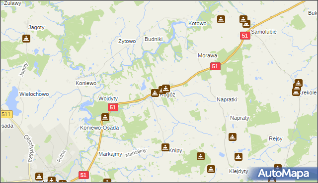 mapa Rogóż gmina Lidzbark Warmiński, Rogóż gmina Lidzbark Warmiński na mapie Targeo