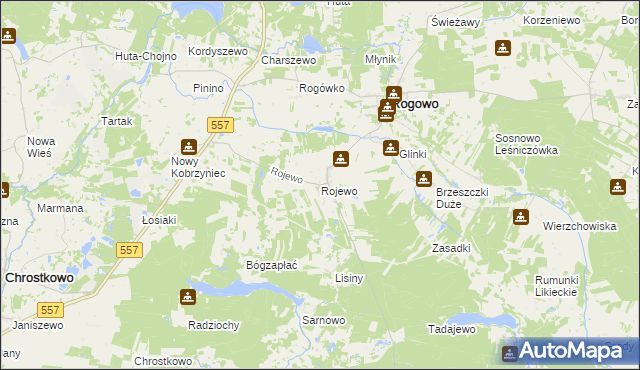 mapa Rojewo gmina Rogowo, Rojewo gmina Rogowo na mapie Targeo