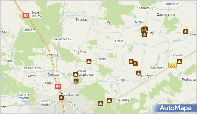 mapa Role gmina Łuków, Role gmina Łuków na mapie Targeo