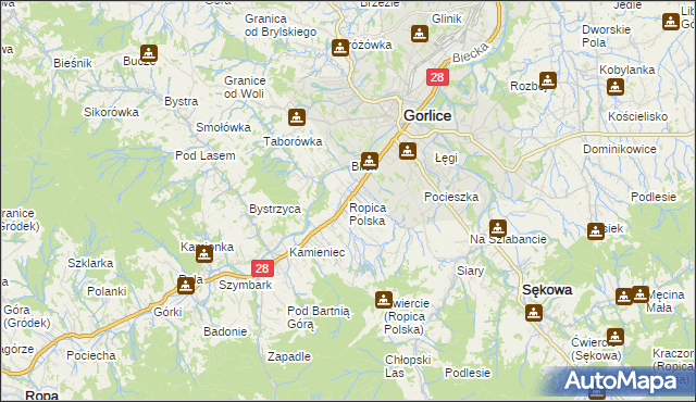 mapa Ropica Polska, Ropica Polska na mapie Targeo