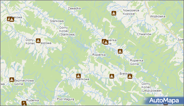 mapa Ropienka, Ropienka na mapie Targeo