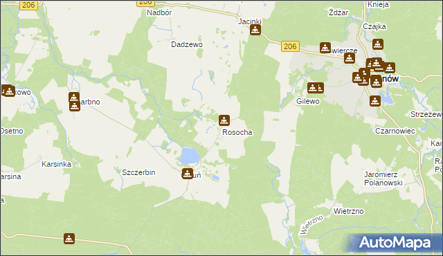 mapa Rosocha gmina Polanów, Rosocha gmina Polanów na mapie Targeo