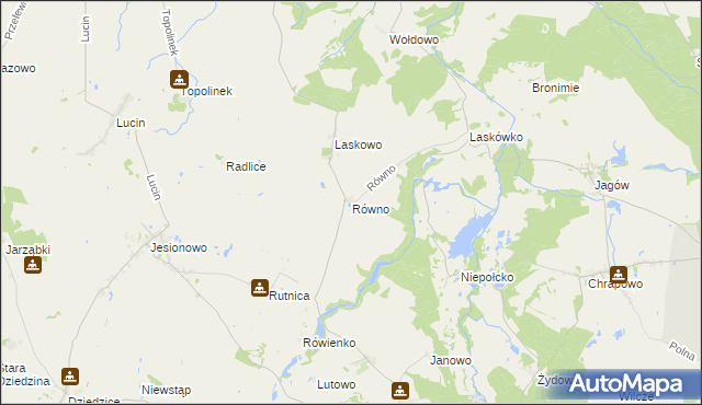 mapa Równo gmina Barlinek, Równo gmina Barlinek na mapie Targeo