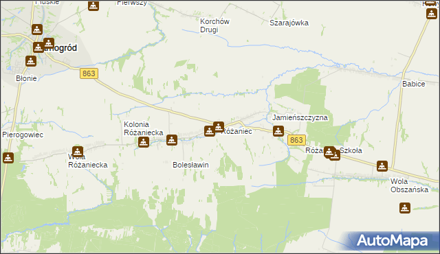 mapa Różaniec gmina Tarnogród, Różaniec gmina Tarnogród na mapie Targeo