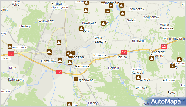 mapa Różanna gmina Opoczno, Różanna gmina Opoczno na mapie Targeo