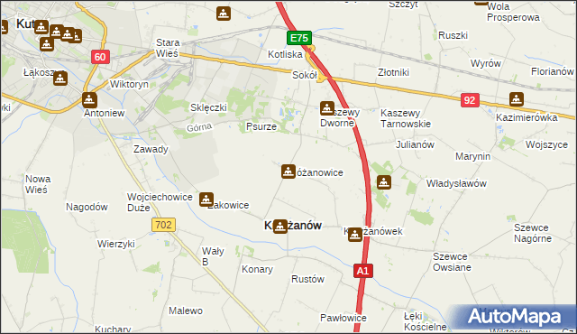 mapa Różanowice, Różanowice na mapie Targeo