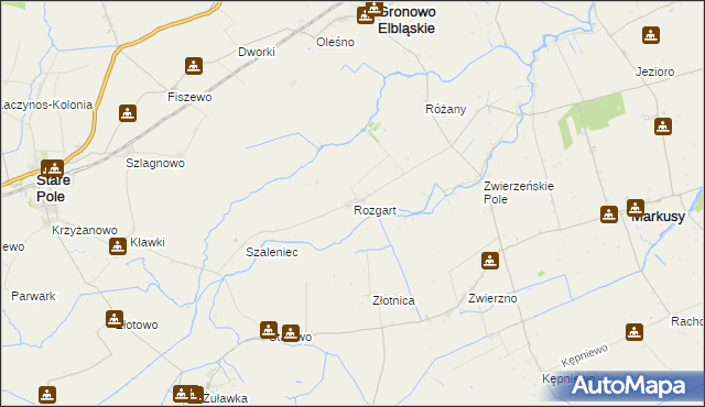 mapa Rozgart gmina Gronowo Elbląskie, Rozgart gmina Gronowo Elbląskie na mapie Targeo