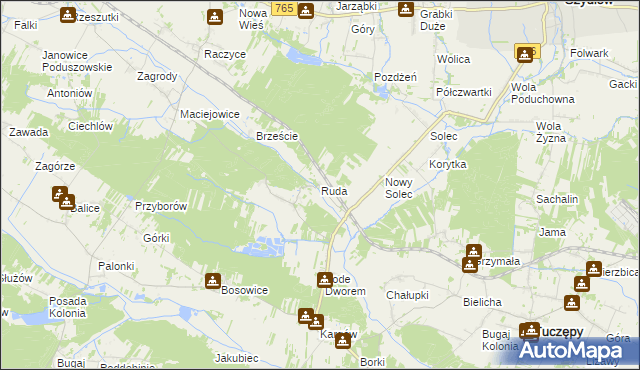 mapa Ruda gmina Gnojno, Ruda gmina Gnojno na mapie Targeo