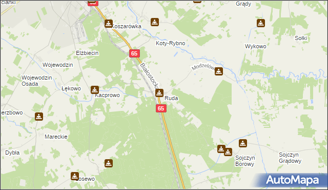 mapa Ruda gmina Grajewo, Ruda gmina Grajewo na mapie Targeo