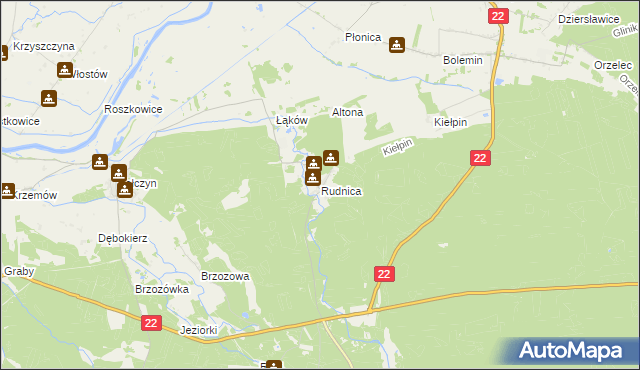 mapa Rudnica gmina Krzeszyce, Rudnica gmina Krzeszyce na mapie Targeo