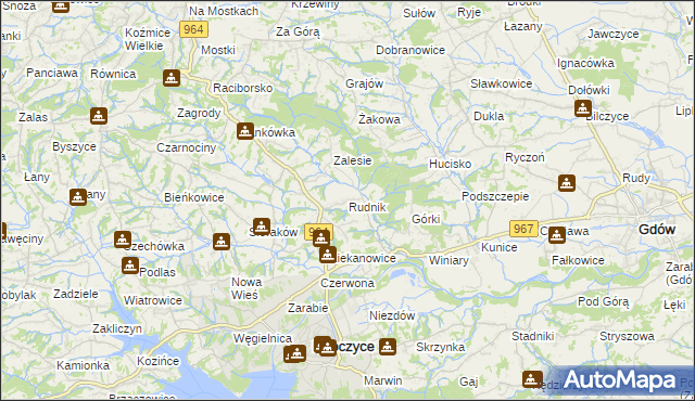 mapa Rudnik gmina Dobczyce, Rudnik gmina Dobczyce na mapie Targeo