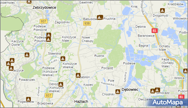 mapa Rudnik gmina Hażlach, Rudnik gmina Hażlach na mapie Targeo