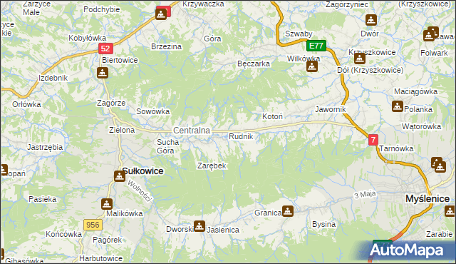mapa Rudnik gmina Sułkowice, Rudnik gmina Sułkowice na mapie Targeo
