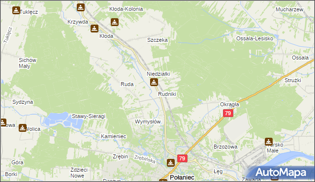 mapa Rudniki gmina Połaniec, Rudniki gmina Połaniec na mapie Targeo