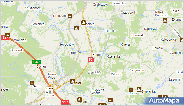 mapa Rudno gmina Kołbiel, Rudno gmina Kołbiel na mapie Targeo