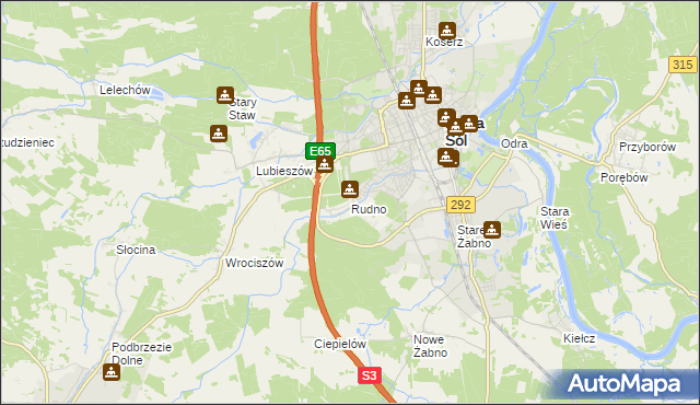 mapa Rudno gmina Nowa Sól, Rudno gmina Nowa Sól na mapie Targeo