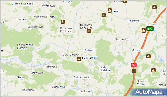 mapa Rudowo gmina Strzegowo, Rudowo gmina Strzegowo na mapie Targeo