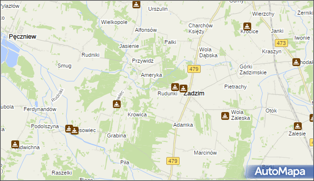 mapa Rudunki gmina Zadzim, Rudunki gmina Zadzim na mapie Targeo