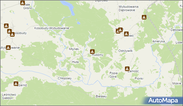 mapa Rudziny gmina Brusy, Rudziny gmina Brusy na mapie Targeo