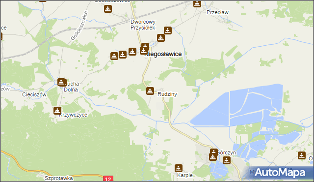 mapa Rudziny gmina Niegosławice, Rudziny gmina Niegosławice na mapie Targeo
