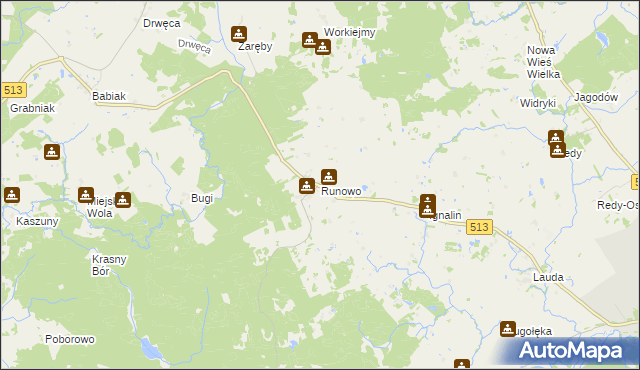 mapa Runowo gmina Lidzbark Warmiński, Runowo gmina Lidzbark Warmiński na mapie Targeo