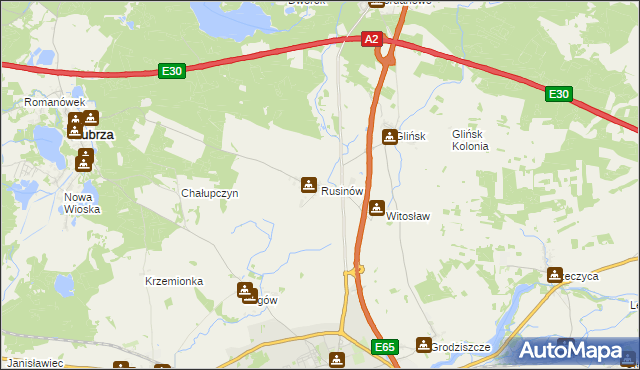 mapa Rusinów gmina Świebodzin, Rusinów gmina Świebodzin na mapie Targeo