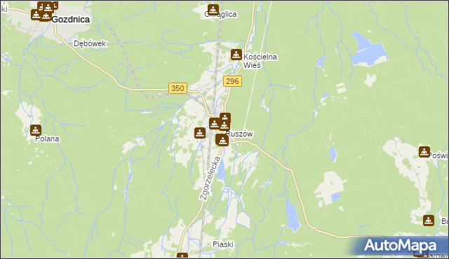 mapa Ruszów gmina Węgliniec, Ruszów gmina Węgliniec na mapie Targeo