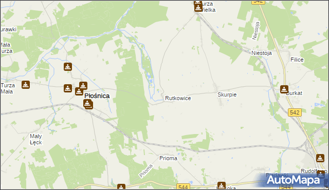 mapa Rutkowice gmina Płośnica, Rutkowice gmina Płośnica na mapie Targeo