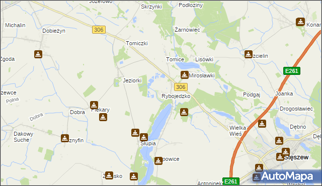 mapa Rybojedzko gmina Stęszew, Rybojedzko gmina Stęszew na mapie Targeo