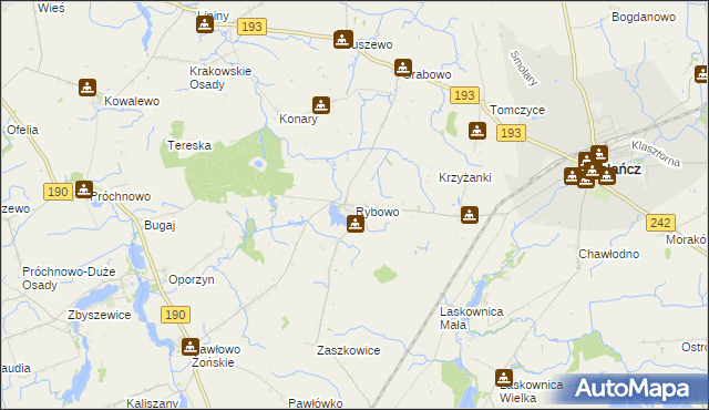 mapa Rybowo gmina Gołańcz, Rybowo gmina Gołańcz na mapie Targeo