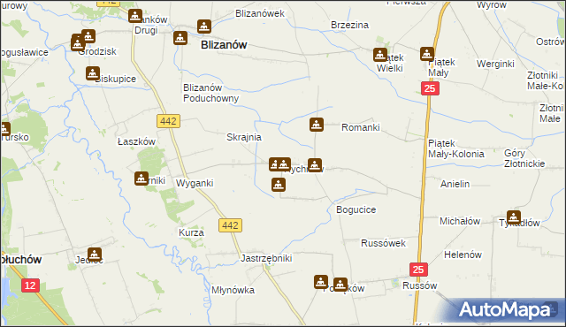 mapa Rychnów gmina Blizanów, Rychnów gmina Blizanów na mapie Targeo