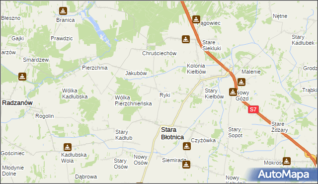 mapa Ryki gmina Stara Błotnica, Ryki gmina Stara Błotnica na mapie Targeo