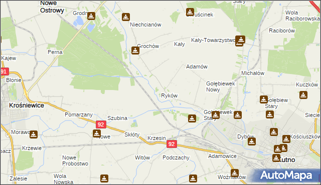 mapa Ryków gmina Kutno, Ryków gmina Kutno na mapie Targeo