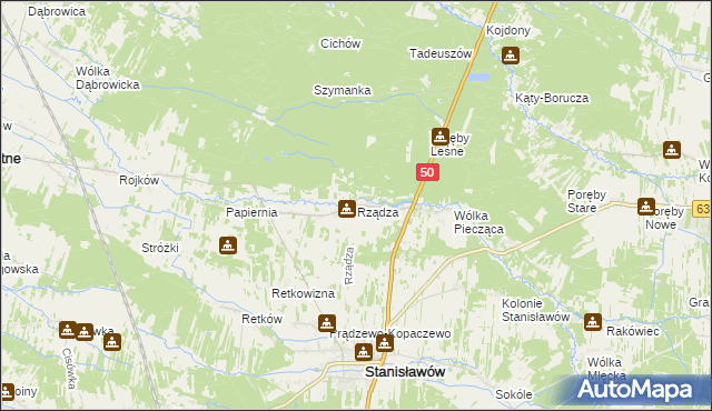 mapa Rządza gmina Stanisławów, Rządza gmina Stanisławów na mapie Targeo