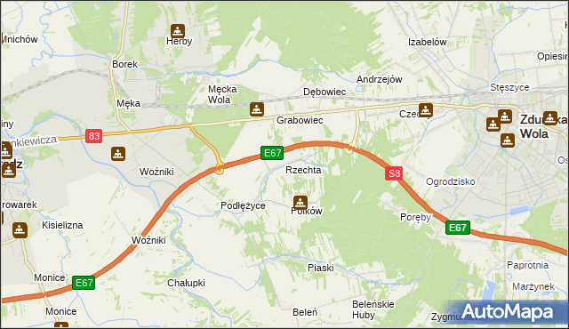 mapa Rzechta gmina Sieradz, Rzechta gmina Sieradz na mapie Targeo