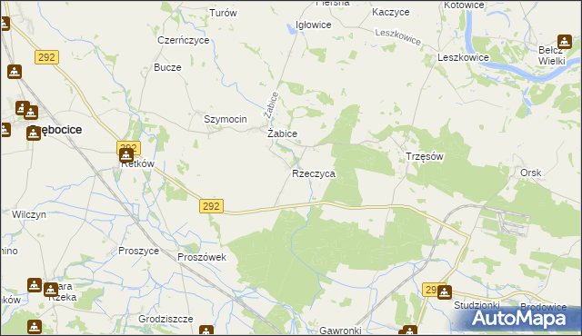 mapa Rzeczyca gmina Grębocice, Rzeczyca gmina Grębocice na mapie Targeo