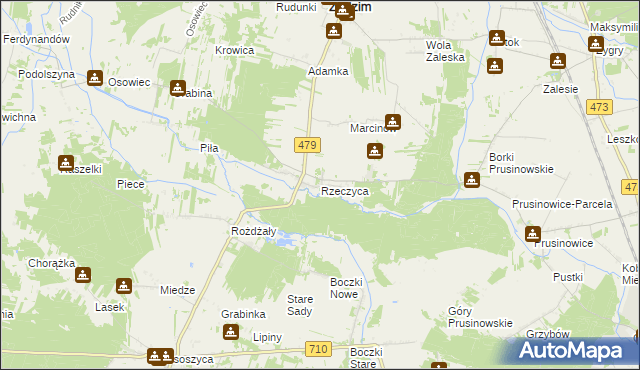 mapa Rzeczyca gmina Zadzim, Rzeczyca gmina Zadzim na mapie Targeo