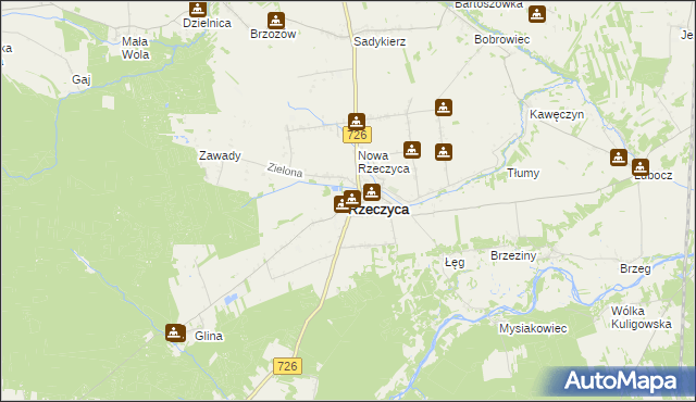 mapa Rzeczyca powiat tomaszowski, Rzeczyca powiat tomaszowski na mapie Targeo
