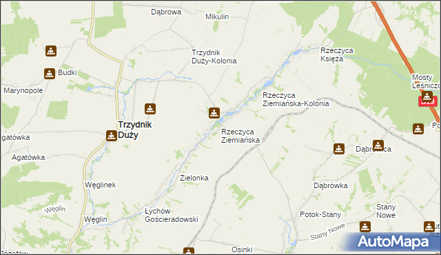 mapa Rzeczyca Ziemiańska, Rzeczyca Ziemiańska na mapie Targeo