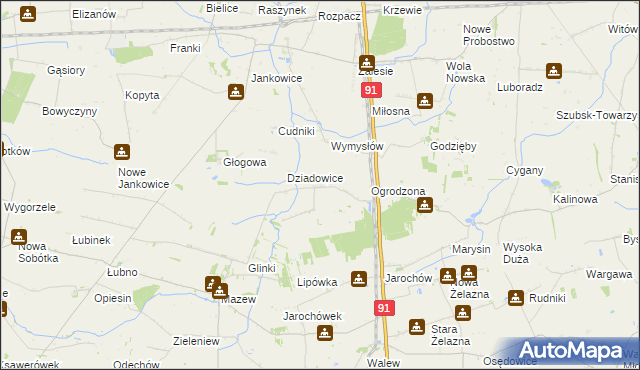 mapa Rzędków gmina Daszyna, Rzędków gmina Daszyna na mapie Targeo