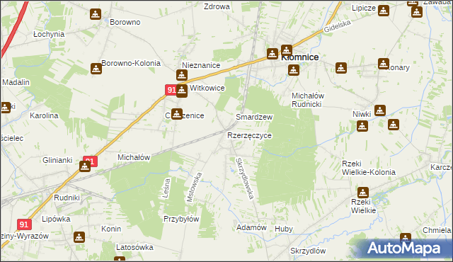 mapa Rzerzęczyce, Rzerzęczyce na mapie Targeo