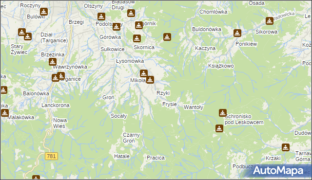 mapa Rzyki, Rzyki na mapie Targeo