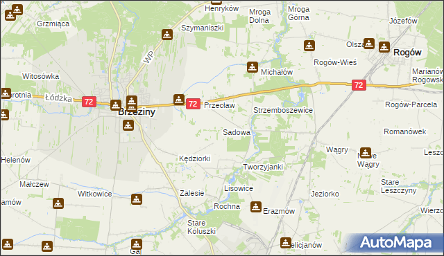mapa Sadowa gmina Brzeziny, Sadowa gmina Brzeziny na mapie Targeo