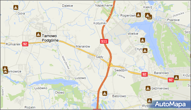 mapa Sady gmina Tarnowo Podgórne, Sady gmina Tarnowo Podgórne na mapie Targeo