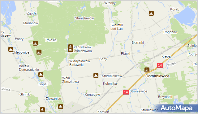 mapa Sapy gmina Domaniewice, Sapy gmina Domaniewice na mapie Targeo