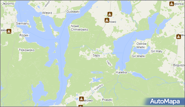 mapa Sąpy gmina Iława, Sąpy gmina Iława na mapie Targeo