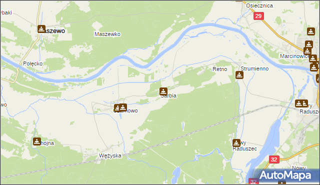 mapa Sarbia gmina Krosno Odrzańskie, Sarbia gmina Krosno Odrzańskie na mapie Targeo