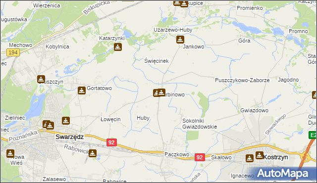 mapa Sarbinowo gmina Swarzędz, Sarbinowo gmina Swarzędz na mapie Targeo